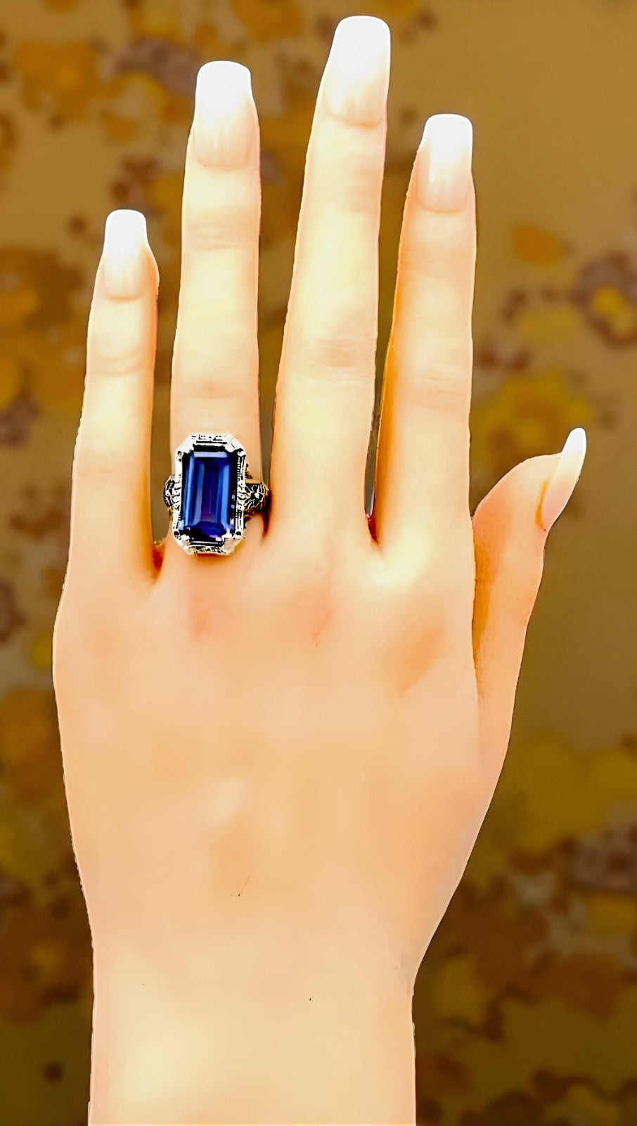 VINTAGE STYLE 925 STERLING SILVER 9 CT PURPLE LAB-CREATED SAPPHIRE RING 1443