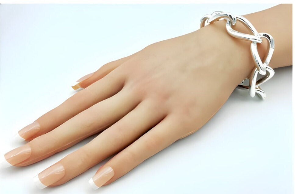 Chic 925 Sterling Silver Curb Link Bracelet - 8" Oval with Secure Ball Lock 1448