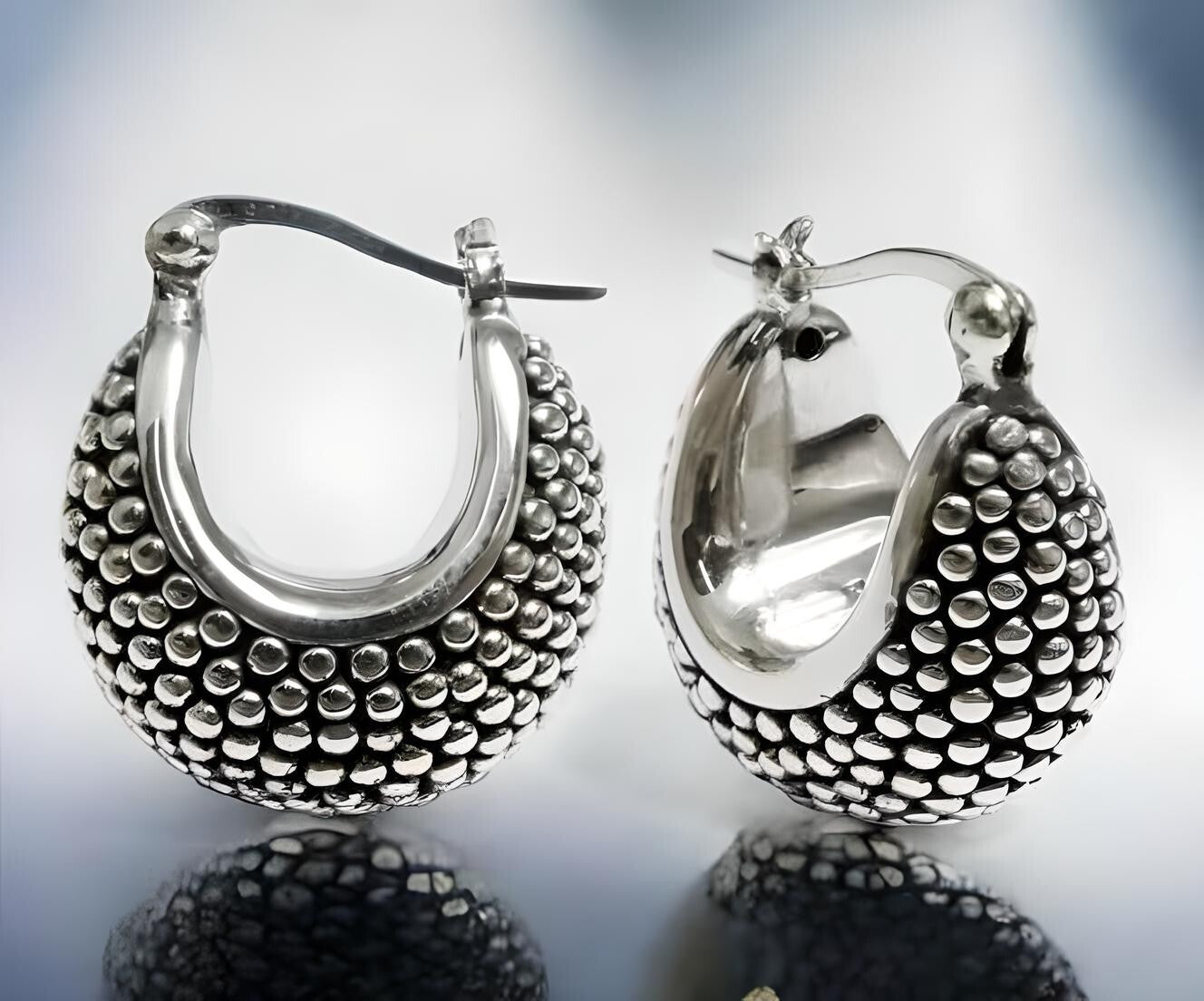 925 Sterling Silver Dot Latch Back Hoop Earrings-Lightweight 1449