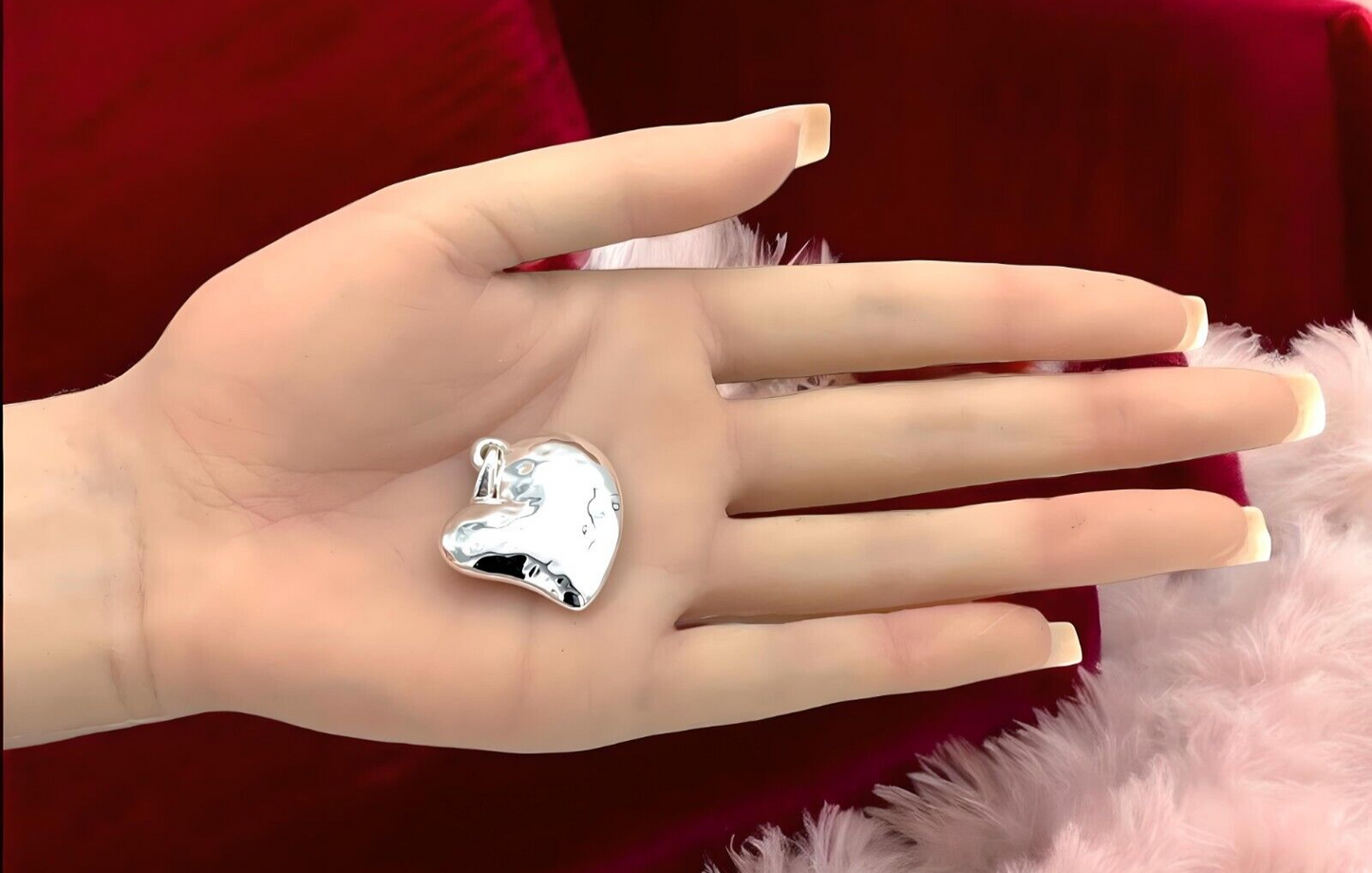 925 STERLING SILVER HAMMERED HEART PENDANT LIGHTWEIGHT,CHAIN SOLD SEPARATE 1620