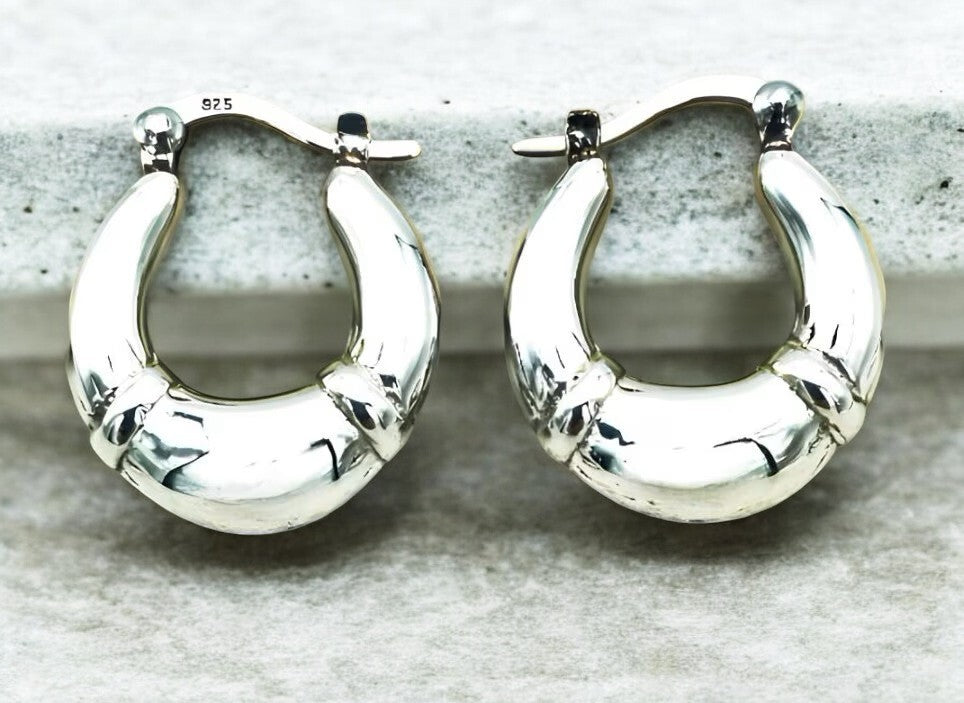 925 Silver, Lightweight Latch Back Hoops, Perfect Daily Wear Earrings 1514