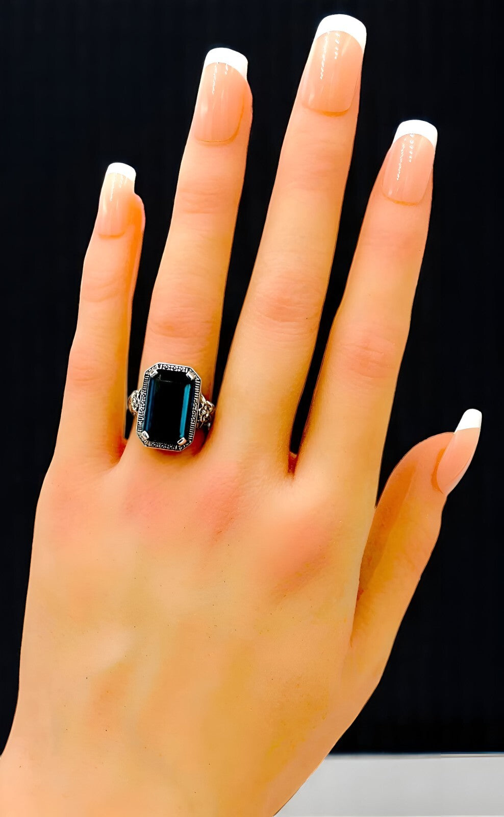 VINTAGE STYLE 925 STERLING SILVER RING 6 CT LONDON BLUE SIMULATED TOPAZ #1141