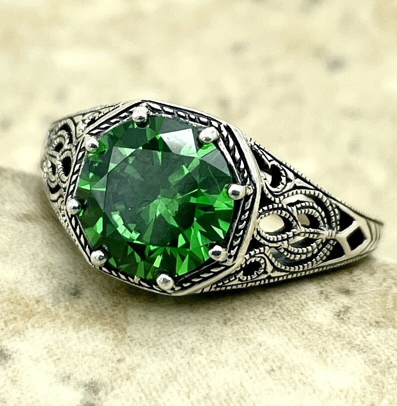 WEDDING ENGAGEMENT 925 STERLING SILVER EMERALD CZ SOLITAIRE RING #1288