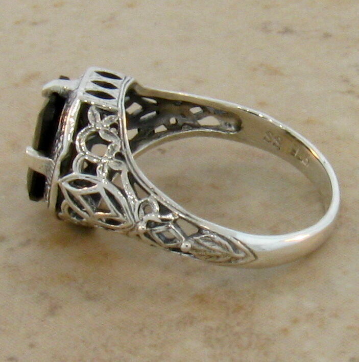 2 Ct GENUINE SMOKY QUARTZ 925 STERLING SILVER CLASSIC ART DECO STYLE RING #240