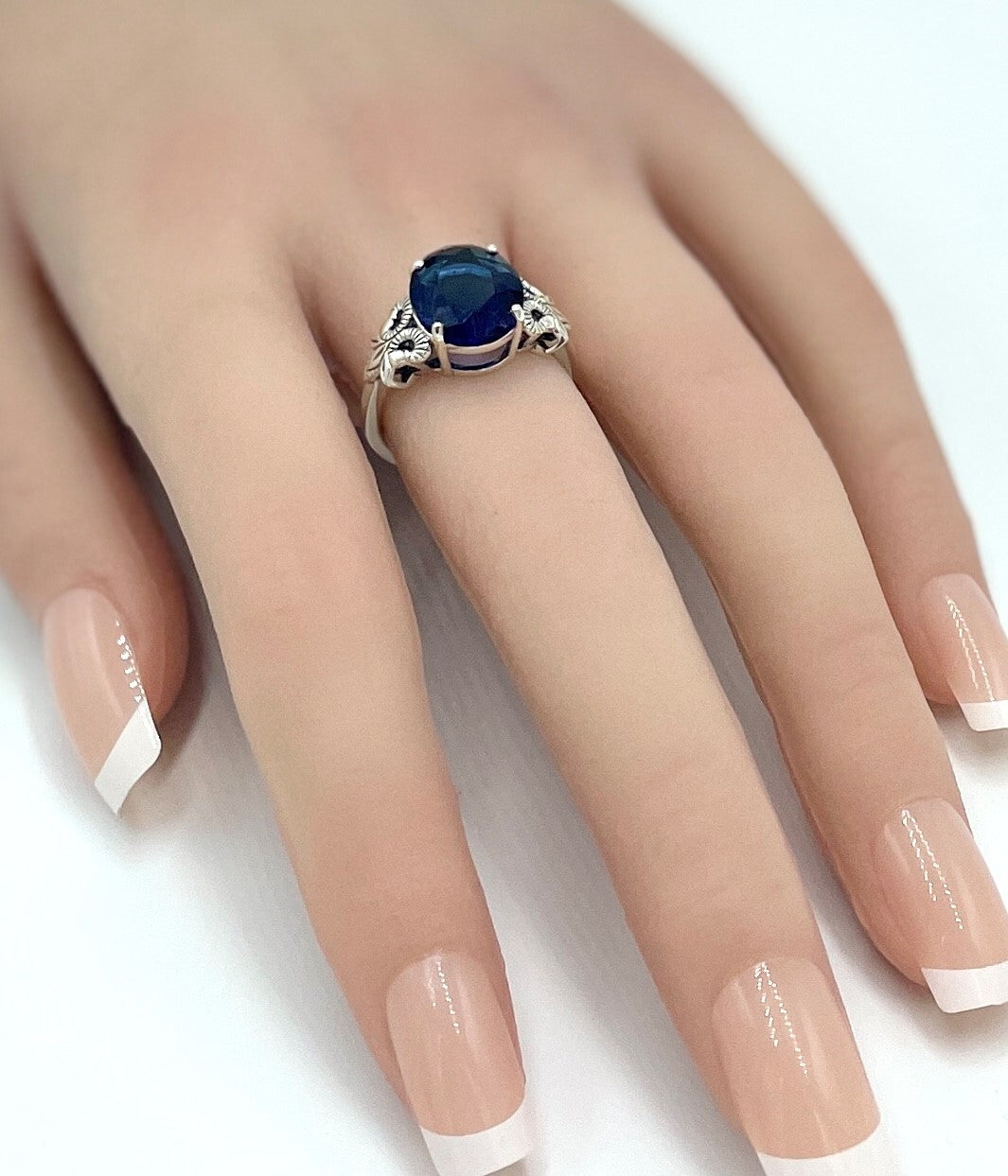 925 STERLING SILVER 3.50 CARAT ROYAL BLUE SIMULATED SAPPHIRE RING #1302