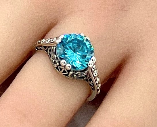 WEDDING ENGAGEMENT 925 STERLING SILVER AQUAMARINE CZ SOLITAIRE RING #1291
