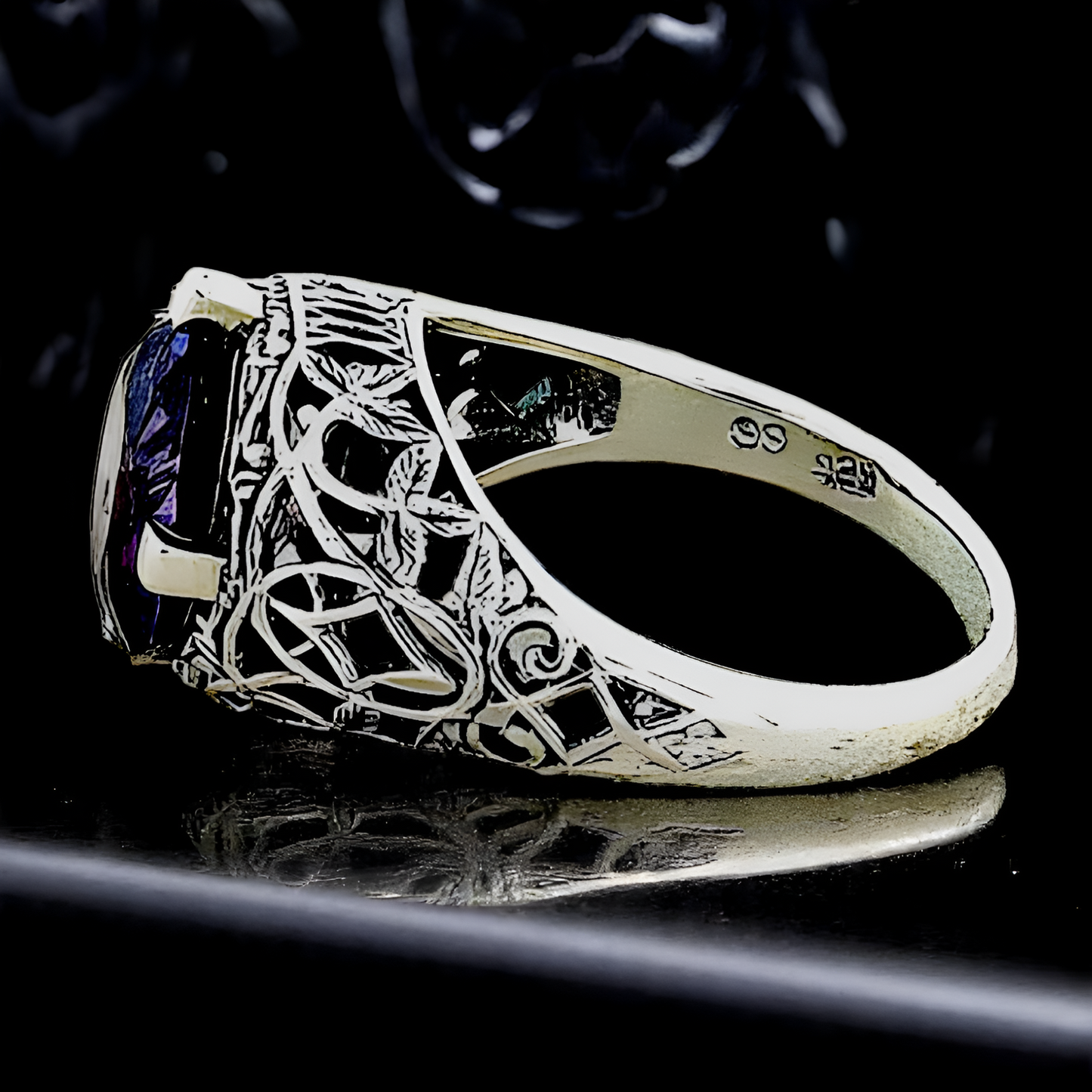 5 Ct COLOR CHANGING LAB ALEXANDRITE 925 STERLING SILVER ANTIQUE STYLE RING #040