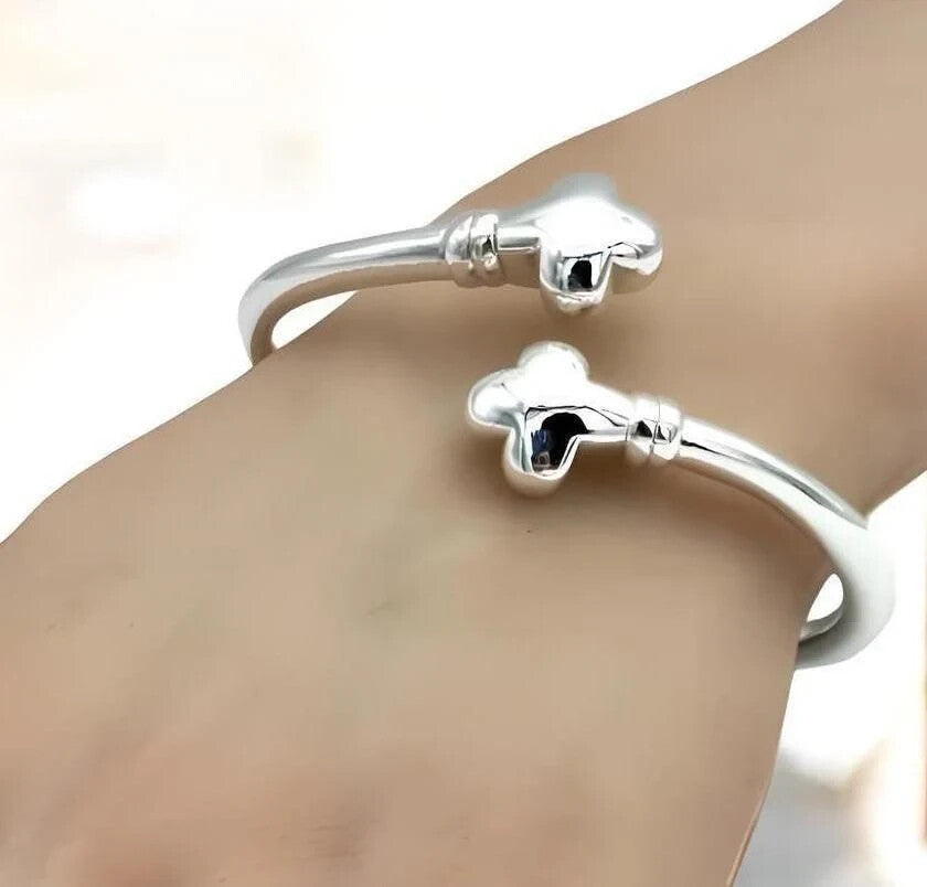 925 Silver, Light Weight Double Cross Bracelet, Spring Hinged Design 17.5cm 1428