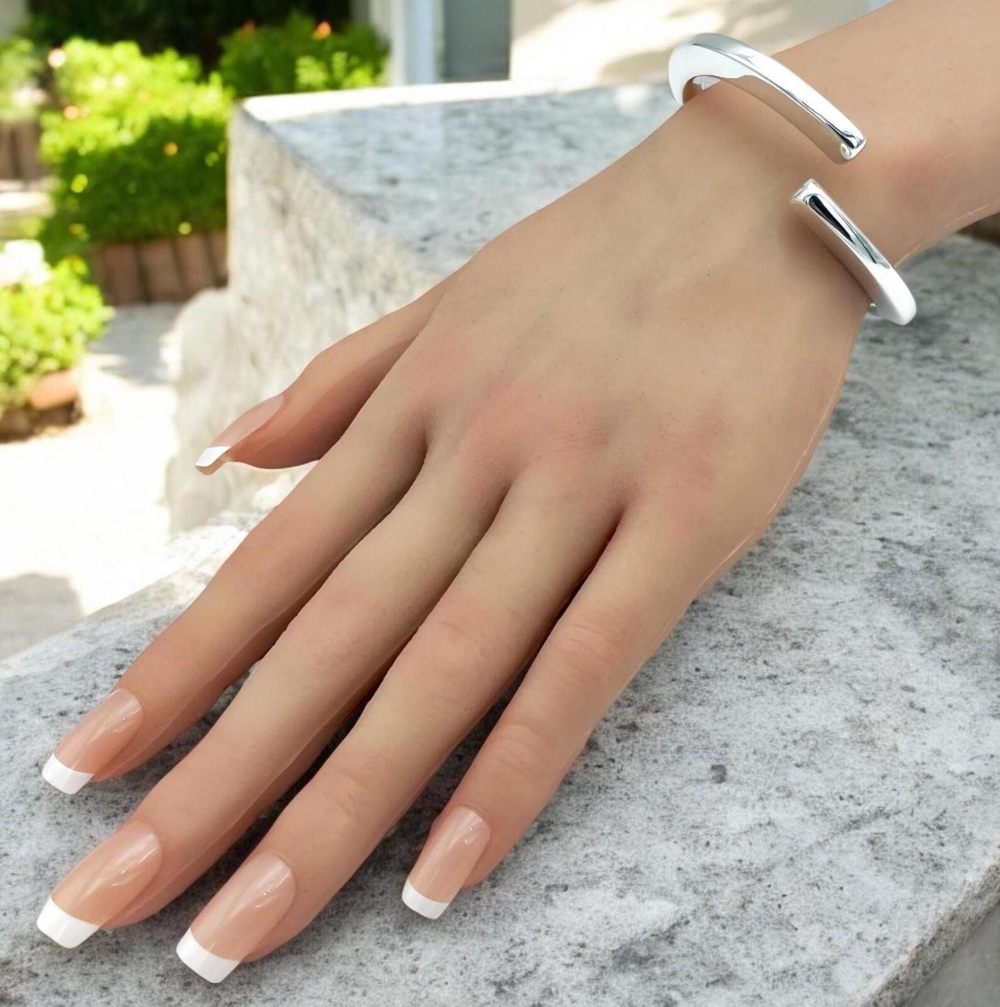 925 Sterling Silver 6" Torque Bangle - Lightweight Spring Hinged Bracelet 1218