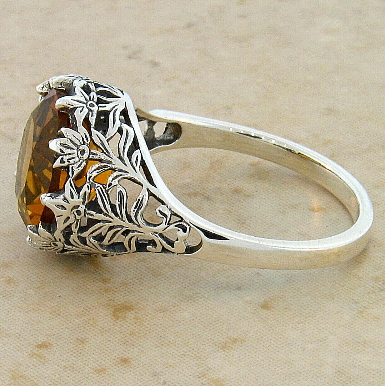 925 STERLING SILVER CLASSIC STYLE LAB-CREATED 3.5 CT CITRINE FILIGREE RING #295