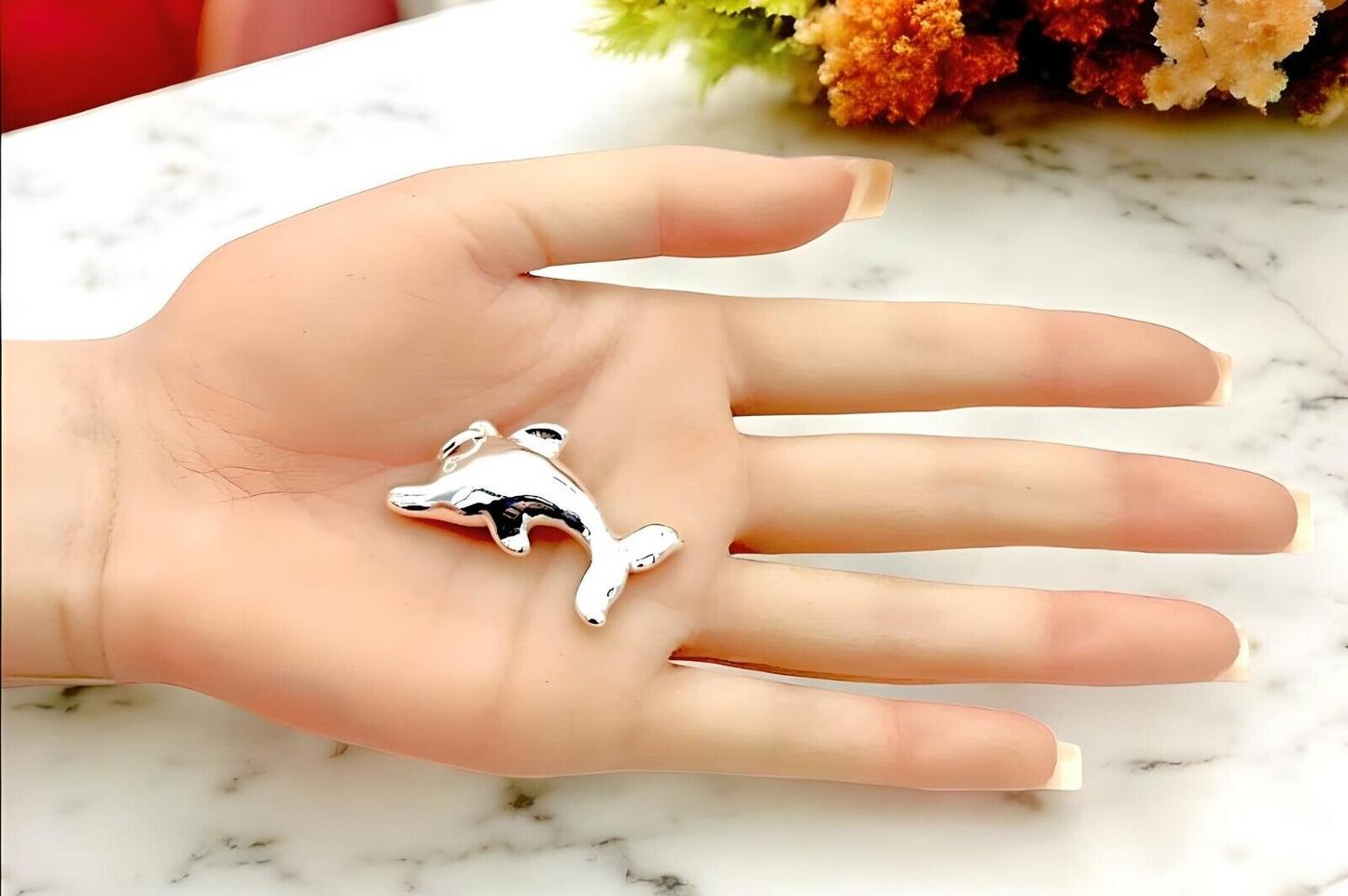 925 Sterling Silver Dolphin Pendant,Lightweight Charm,Chain Sold Separately 1380