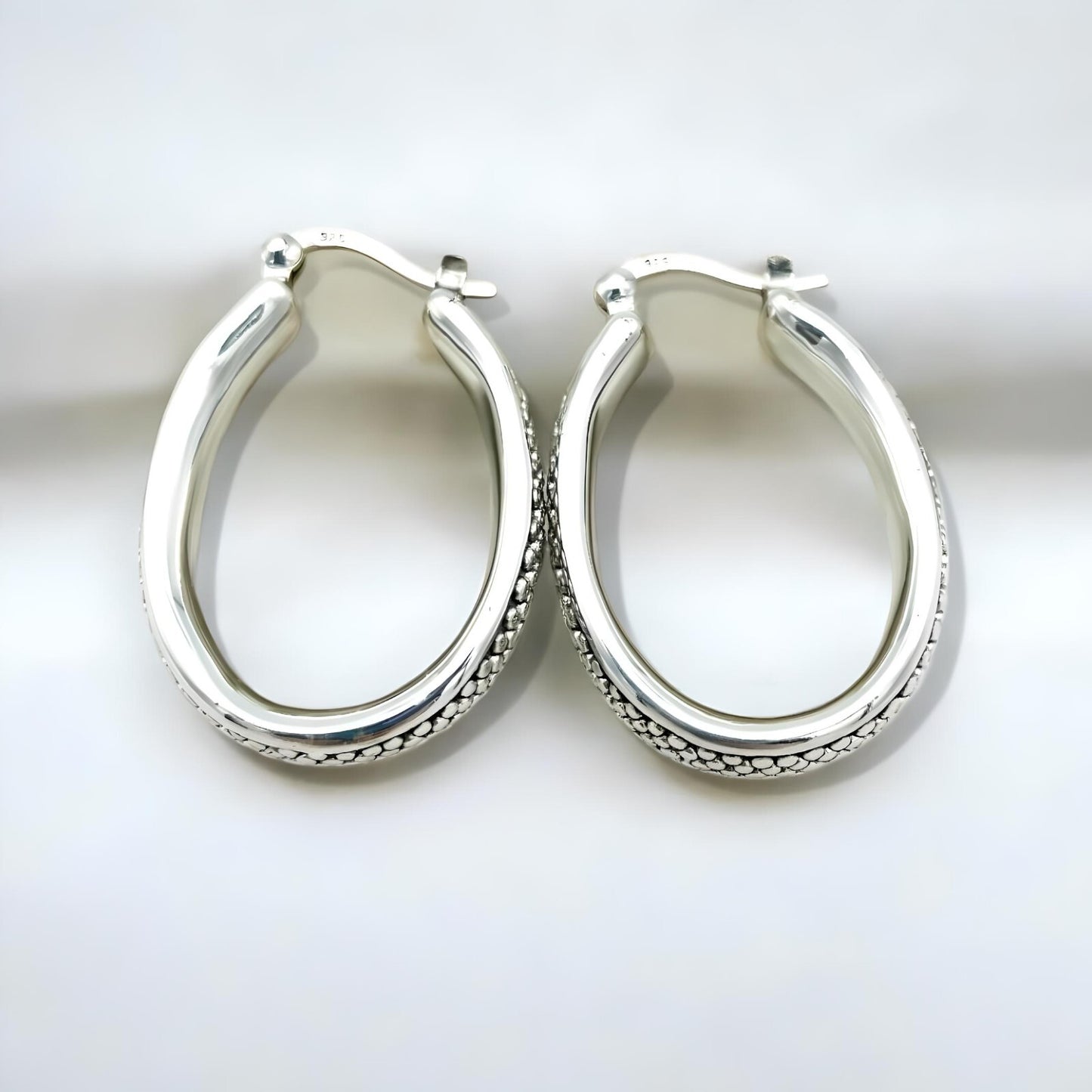 925 Sterling Silver Dot Hoops - Secure Latch Back- Light Weight 1423