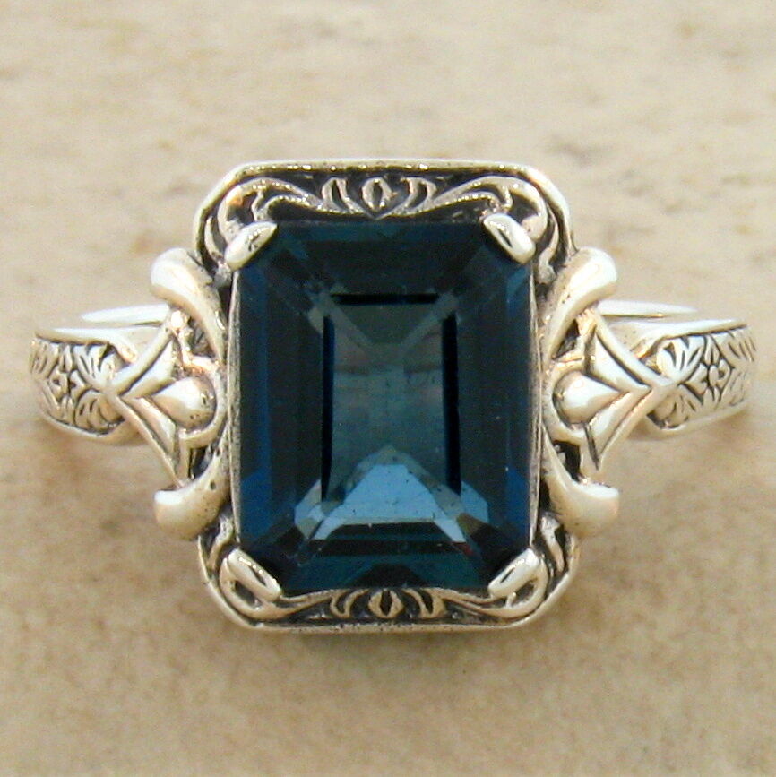 4 Ct GENUINE LONDON BLUE TOPAZ ART DECO STYLE 925 STERLING SILVER RING #278