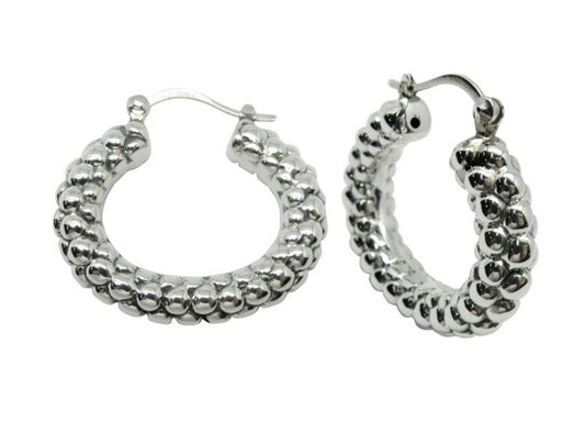 Chic 925 Sterling Silver Caviar Oval Hoops - Latch Back Design, Lightweight 1421