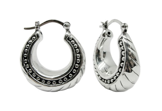 925 Sterling Silver Hoop Earrings - Lightweight Twisted Dot Design 1446
