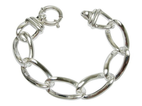 Chic 925 Sterling Silver Curb Link Bracelet - 8" Oval with Secure Ball Lock 1448