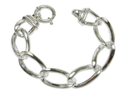 Chic 925 Sterling Silver Curb Link Bracelet - 8" Oval with Secure Ball Lock 1448