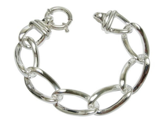 Chic 925 Sterling Silver Curb Link Bracelet - 8" Oval with Secure Ball Lock 1448