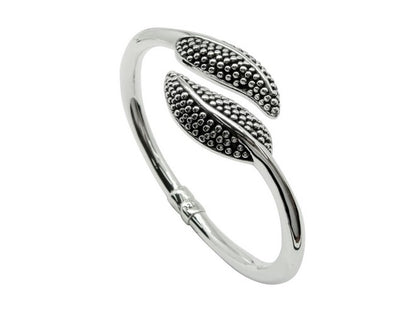 925 Sterling Silver Leaf Bangle Bracelet - 6.5" Lightweight Dotted Design 1451