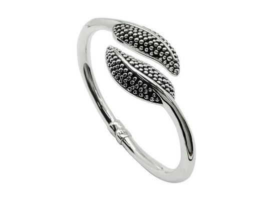 925 Sterling Silver Leaf Bangle Bracelet - 6.5" Lightweight Dotted Design 1451