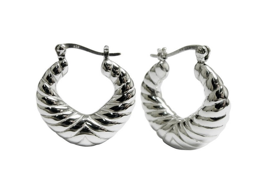 925 Sterling Silver Hoop Earrings - Lightweight Twisted Design 1455