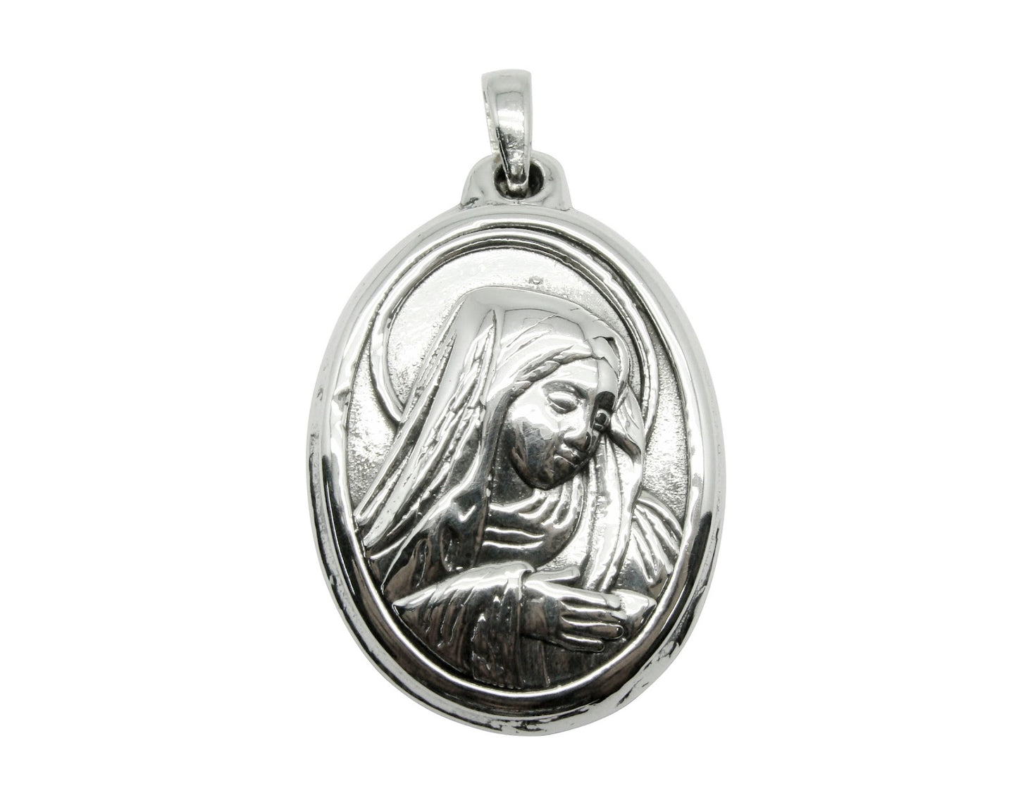 Sterling Silver Virgin Mary Pendant: Catholic Necklace Charm 1479