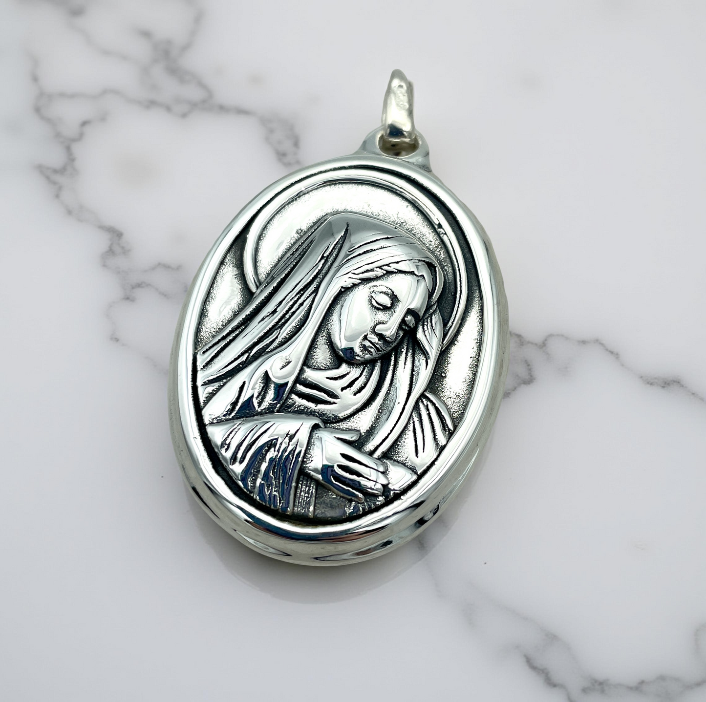 Sterling Silver Virgin Mary Pendant: Catholic Necklace Charm 1479