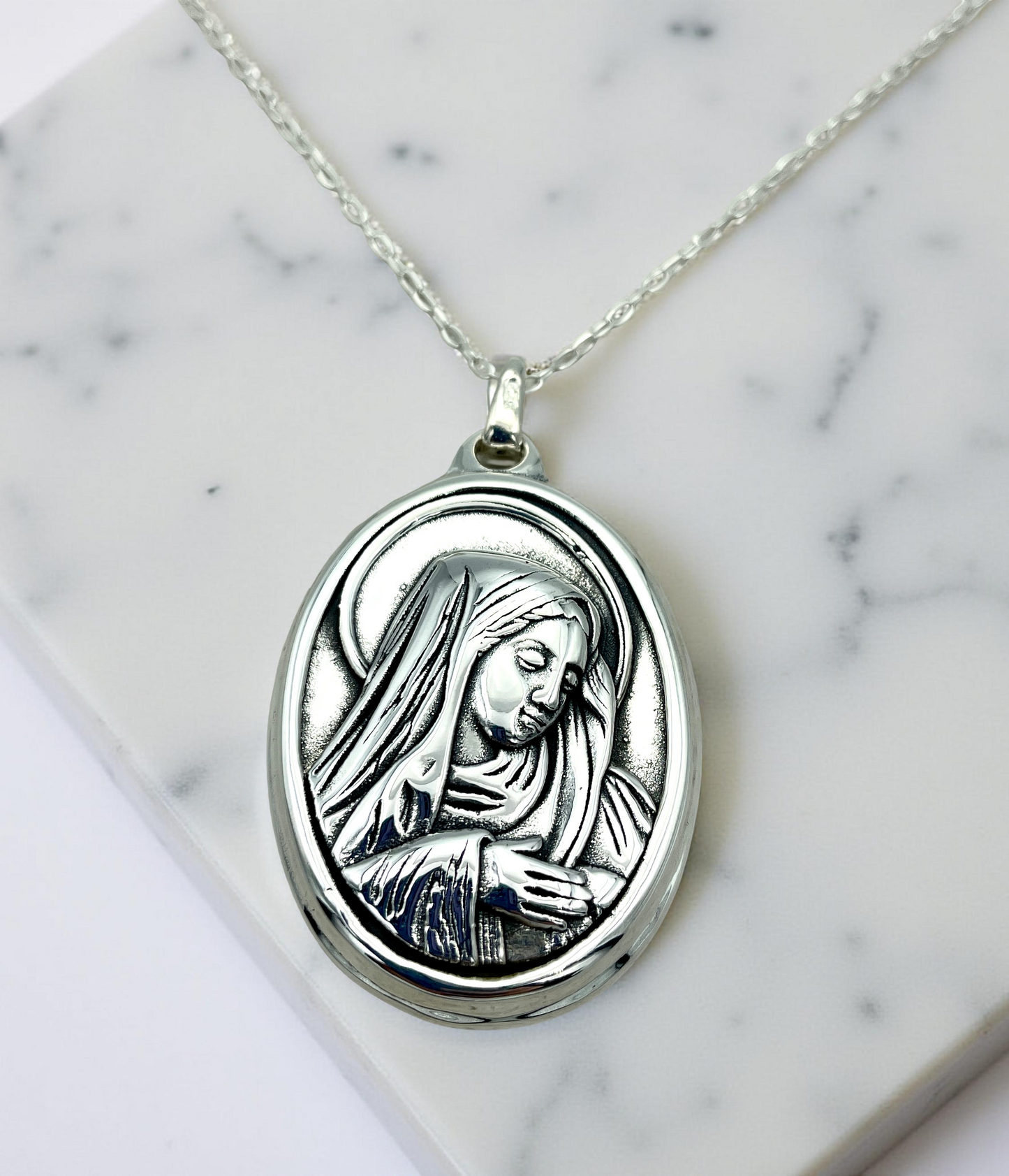 Sterling Silver Virgin Mary Pendant: Catholic Necklace Charm 1479