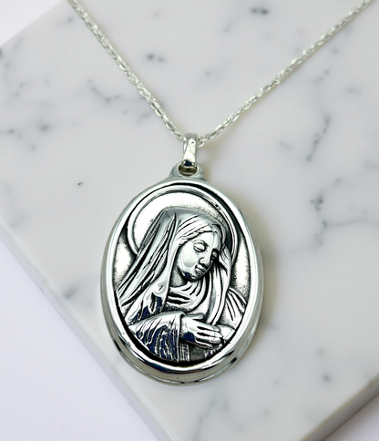 Sterling Silver Virgin Mary Pendant: Catholic Necklace Charm 1479