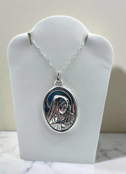 Sterling Silver Virgin Mary Pendant: Catholic Necklace Charm 1479
