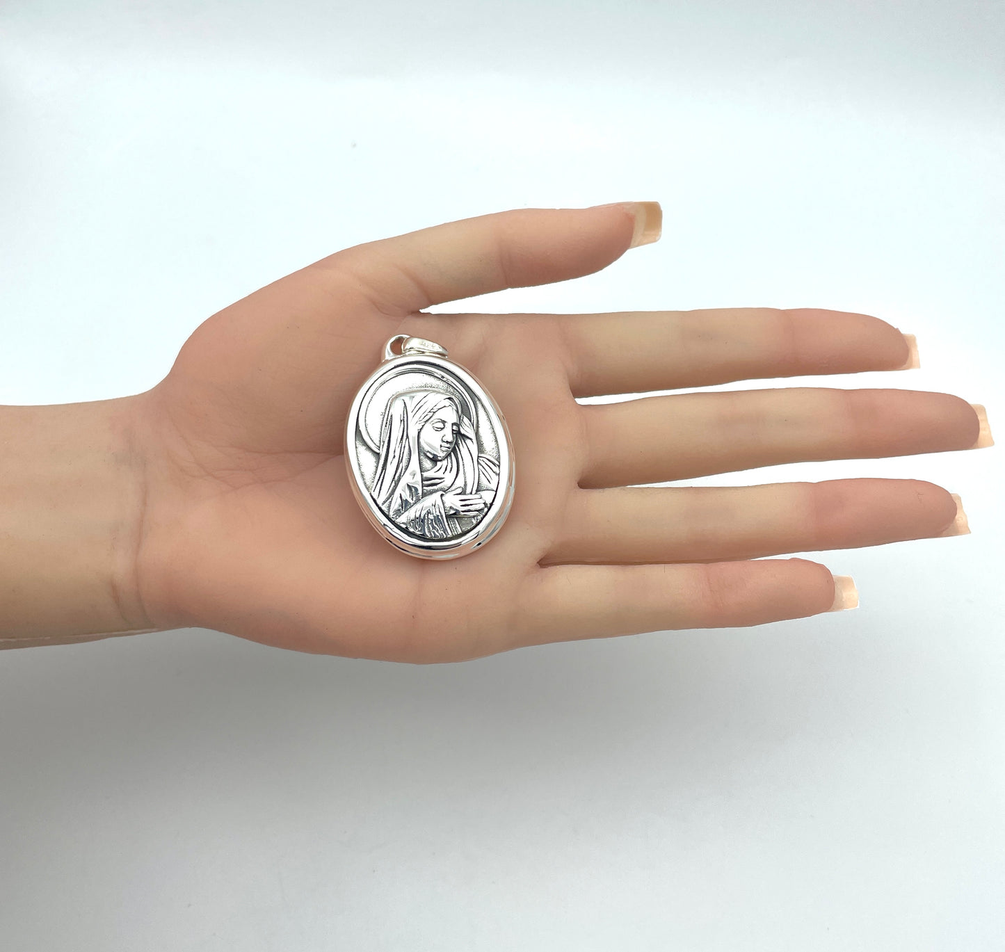 Sterling Silver Virgin Mary Pendant: Catholic Necklace Charm 1479