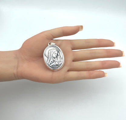 Sterling Silver Virgin Mary Pendant: Catholic Necklace Charm 1479