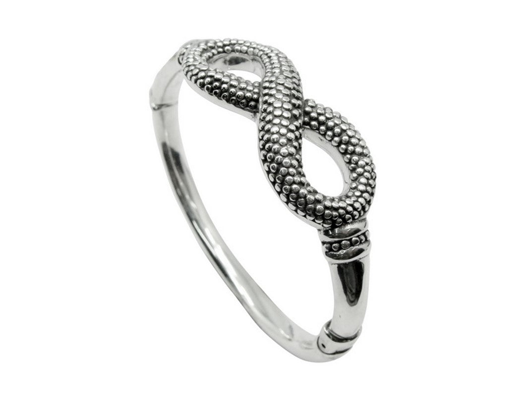 925 STERLING SILVER INFINITY 6.5" BANGLE BRACELET LIGHTWEIGHT SPRING HINGE 1612
