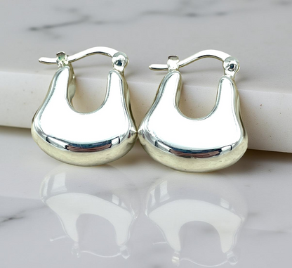 925 Sterling Silver Chunky Lightweight Hoop Earrings, Secure Latch Back Closure,Perfect Anniversary Or Birthday Present,Wedding Jewelry 1632