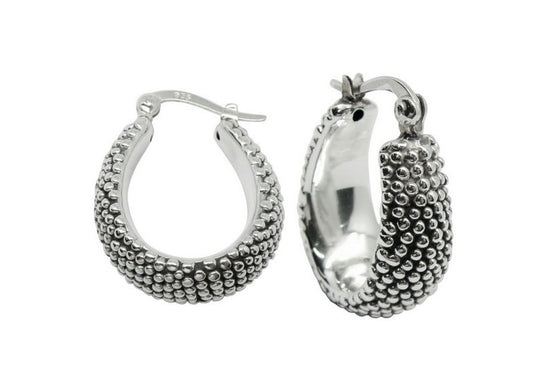 925 STERLING SILVER LIGHTWEIGHT COBBLESTONE HOOP LATCH BACK EARRINGS 1655