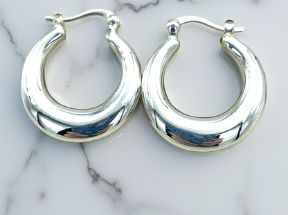 Classic 925 Sterling Silver Lightweight Hoops, Simple Latch Back Earrings, Timeless Silver Jewelry, Lovely Birthday Or Anniversary Gift 1664