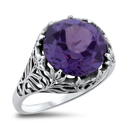 VICTORIAN STYLE 925 STERLING SILVER FILIGREE SIMULATED 5 CT ALEXANDRITE RING#320