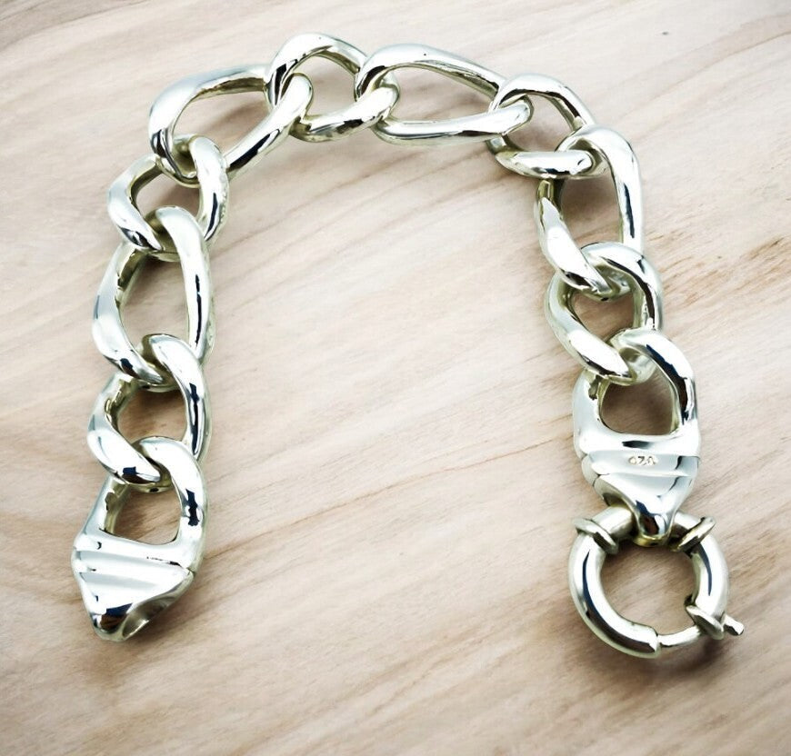 925 Sterling Silver Hammered Curb Link Bracelet - 7.5" 1472