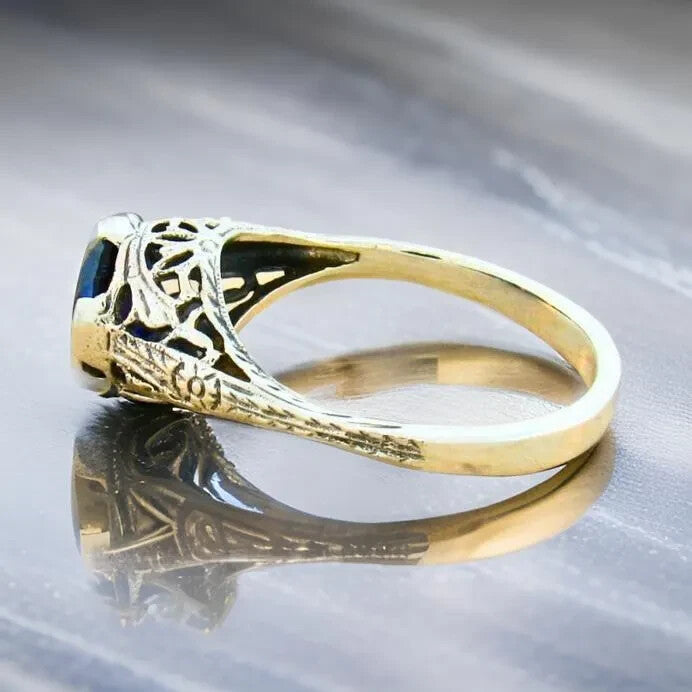 925 STERLING SILVER ART DECO STYLE 2 Ct BLUE LAB-CREATED SAPPHIRE RING      #156