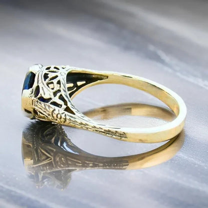 925 STERLING SILVER ART DECO STYLE 2 Ct BLUE LAB-CREATED SAPPHIRE RING      #156