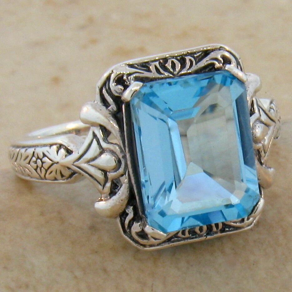3.5 Ct GENUINE BLUE TOPAZ CLASSIC VICTORIAN STYLE 925 STERLING SILVER RING  #485