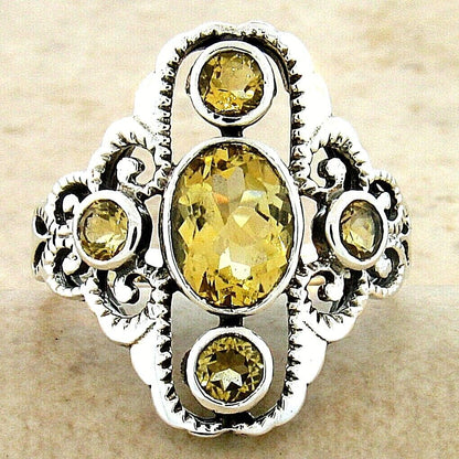 VINTAGE STYLE GENUINE CITRINE 925 SOLID STERLING SILVER FILIGREE RING       #247