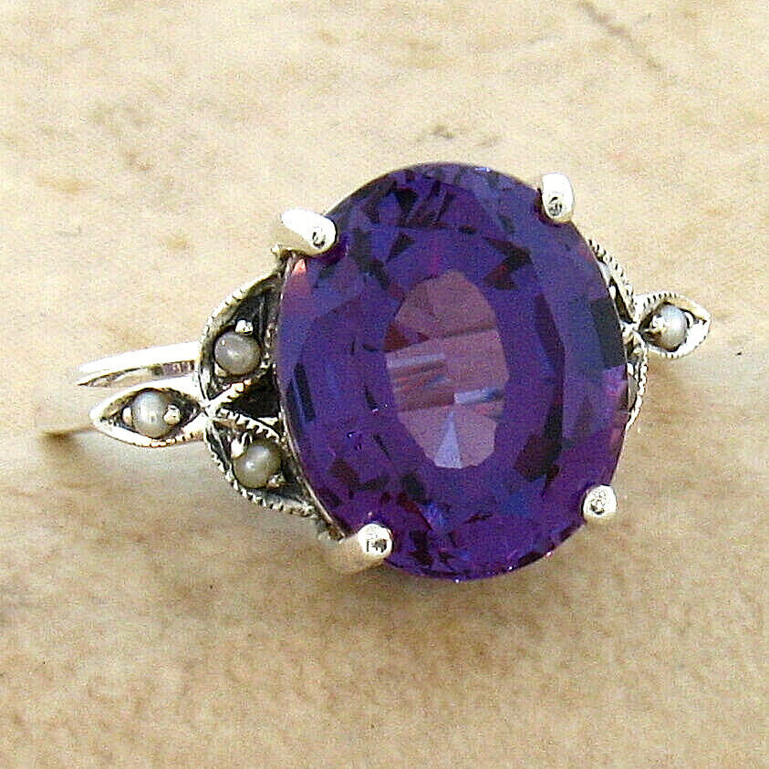 925 SILVER RING VICTORIAN STYLE 6.5 CT COLOR CHANGING SIMULATED ALEXANDRITE 139X