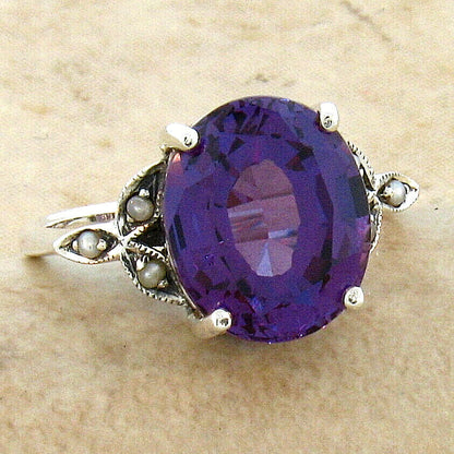 925 SILVER RING VICTORIAN STYLE 6.5 CT COLOR CHANGING SIMULATED ALEXANDRITE 139X