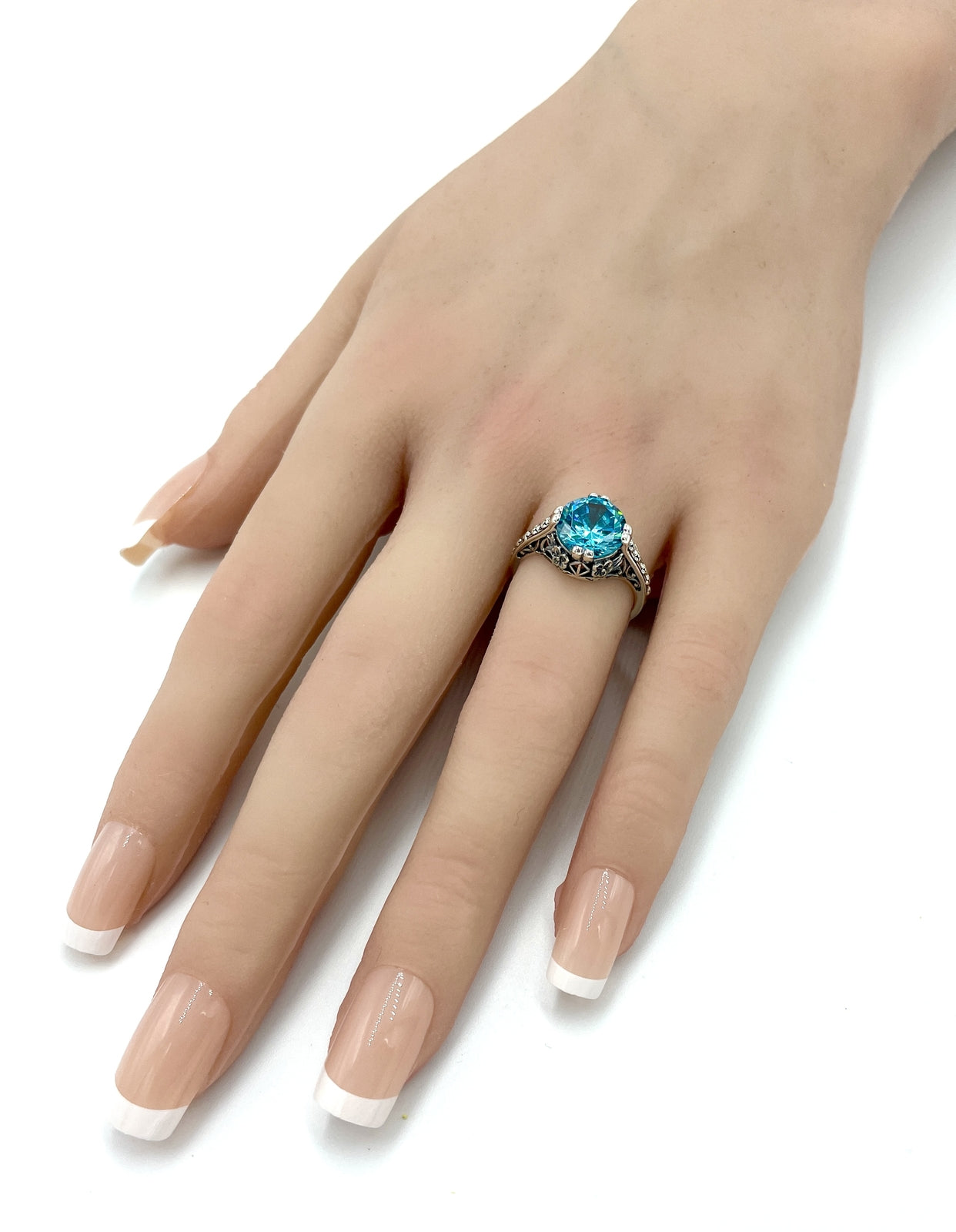 WEDDING ENGAGEMENT 925 STERLING SILVER AQUAMARINE CZ SOLITAIRE RING        #1291