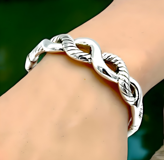 925 STERLING SILVER INTERLOCKING TWISTED PLAIN DESIGN 6.5" BANGLE BRACELET  1641