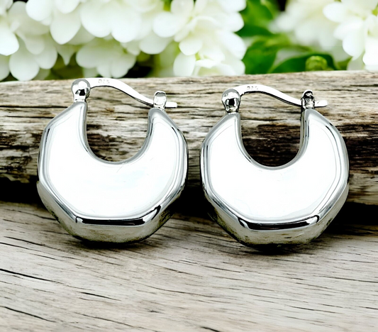 925 Sterling Silver Chunky Hoop Earrings, Lightweight Design 1406