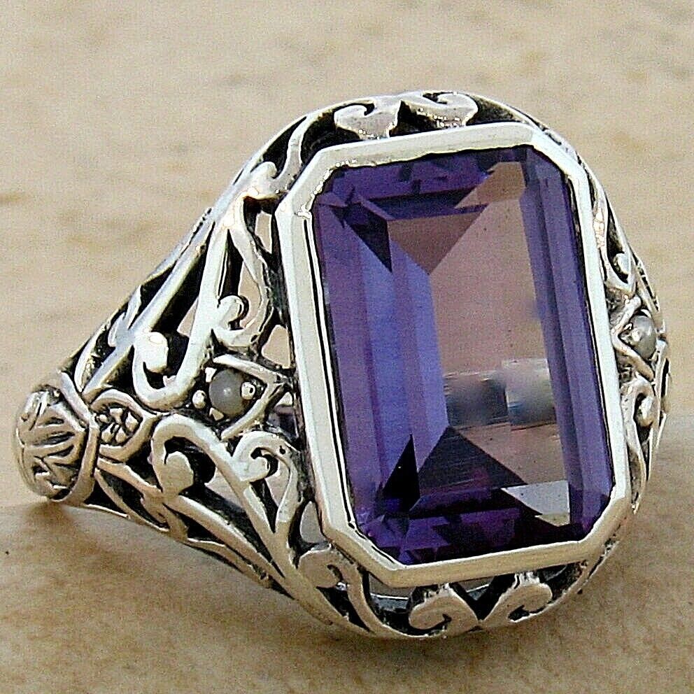 925 STERLING SILVER FILIGREE VICTORIAN STYLE 5 CT SIMULATED ALEXANDRITE RING 496