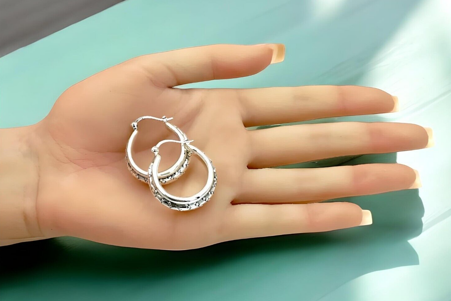 925 Sterling Silver Caviar Hoop Earrings,Lightweight Wear All Day Jewelry 1382