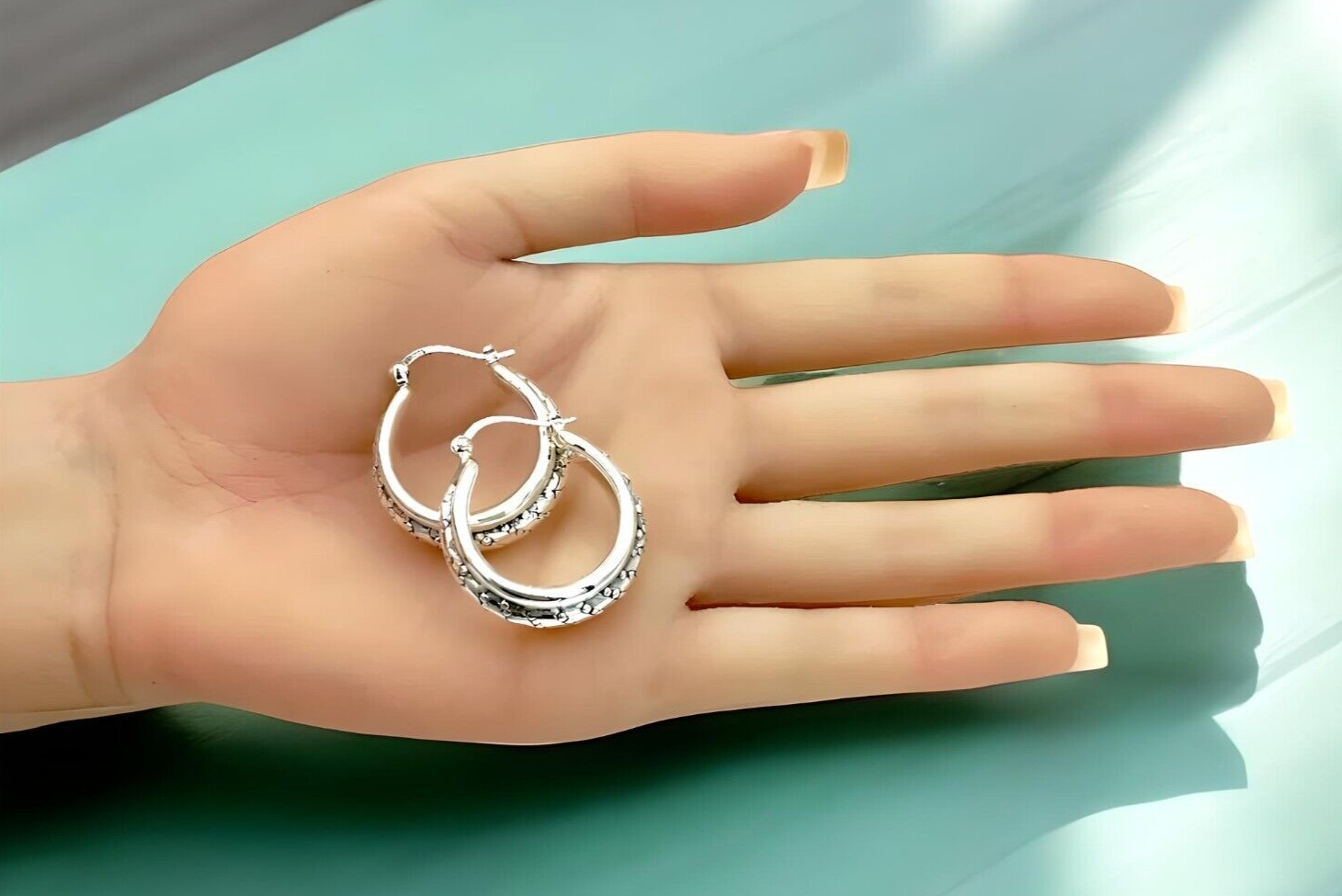 925 Sterling Silver Caviar Hoop Earrings,Lightweight Wear All Day Jewelry 1382